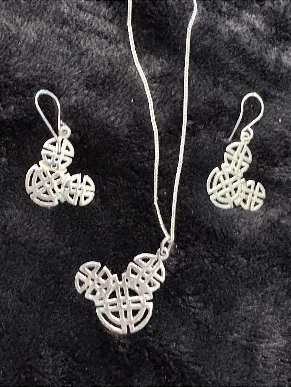Disney Silver Celtic Mouse Necklace and Earrings Set